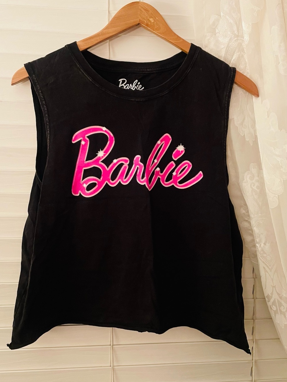 Barbie Black Tank Top with Hot Pink Script Logo